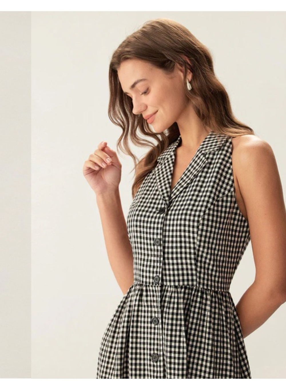 NWT Rihoas Black Plaid Sleeveless Button Midi Dress - Picture 3 of 3